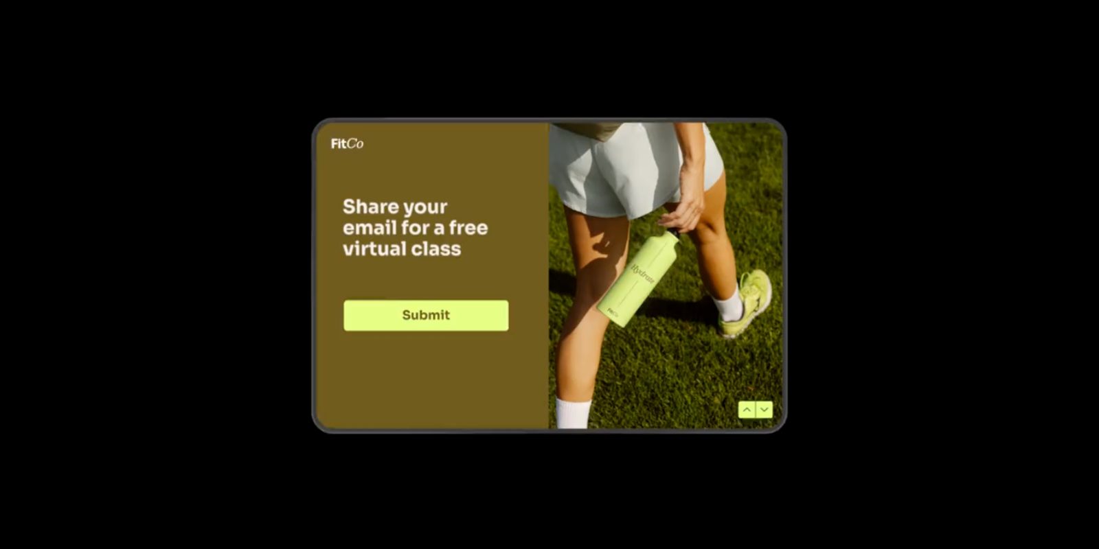 Typeform's conversational form UI showing a single-question-at-a-time email capture form